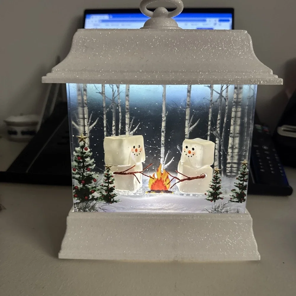 Confetti Lites Lighted Swirl Marshmallow Snowman Campfire Lantern #Shelf